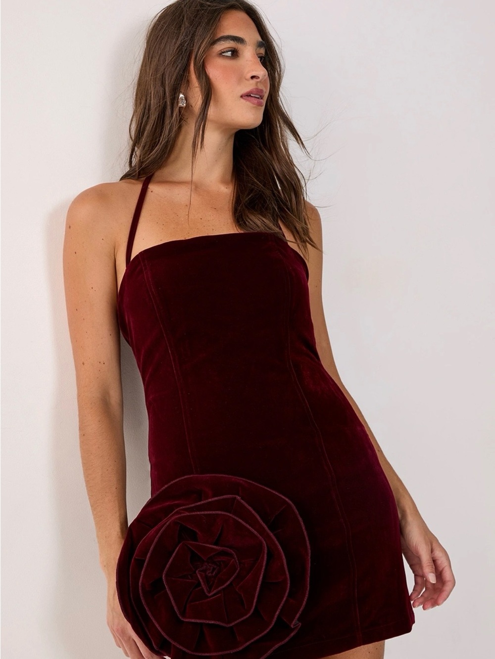 NWT Nasty Gal Burgundy Velvet Strapless Mini Dress with Rose Applique 14